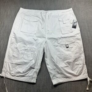 Sean John Womens White Cargo Capri Pants Multi Pocket Drawstring Utility 40 NWT